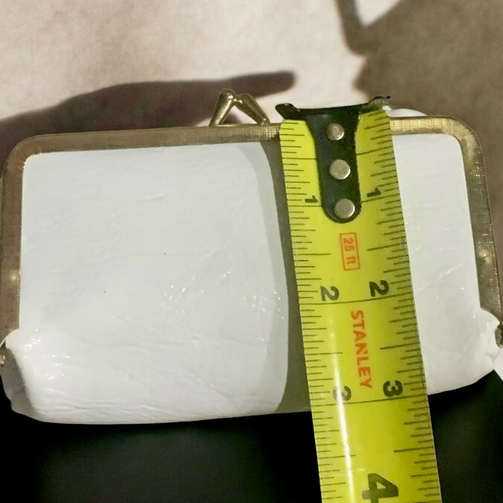 Vintage Made in Hong Kong White Clutch w/ Metal Gold Tone Trim - Picture 5 of 12
